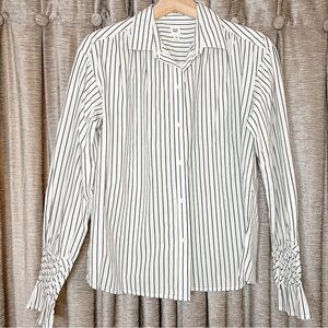 NWT Gap White and Black Striped Collared Button Up Long Sleeve Top Size Small